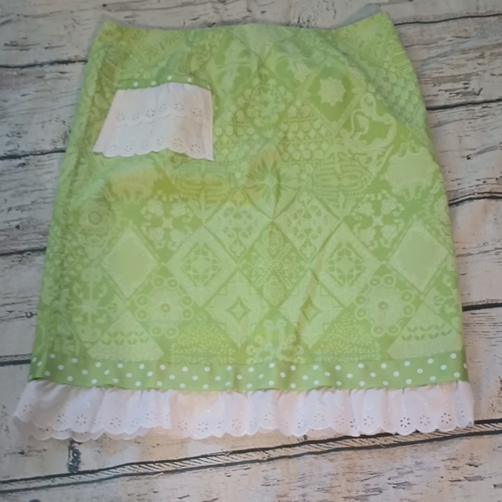 Hungry Palette Vintage Green White Polka Dot Geometric Print Lace Trim Skirt L